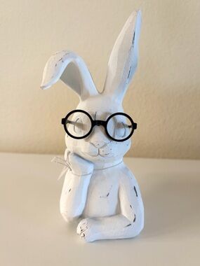 🆕 Hobby Lobby White Bunny Figurine with Black Glasses